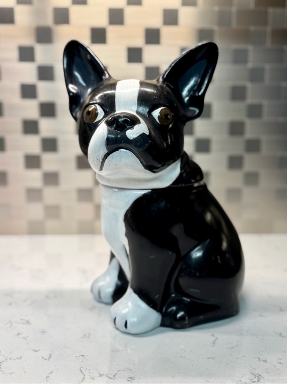 Black & White Hand-Painted Boston Terrier Ceramic Dog Cookie Jar
